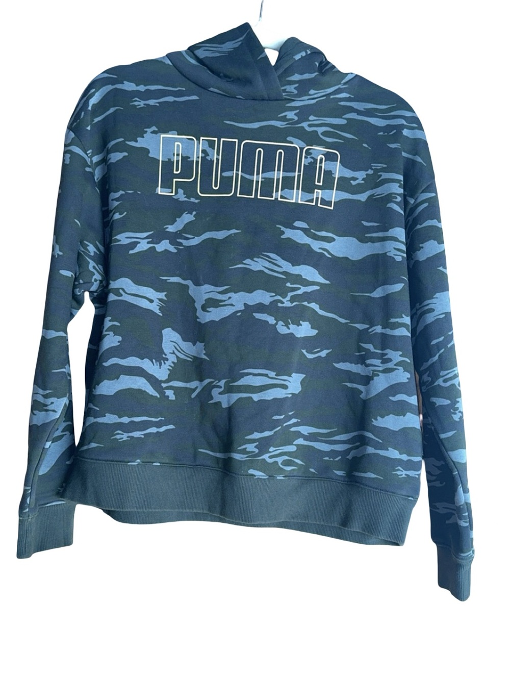 Puma Women’s Army Green and Tan Camo Crewneck Hoodie